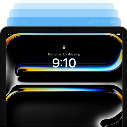 iPad lock screen showing Managed by iMazing