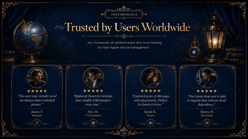 Decorative background for iMazing testimonials section